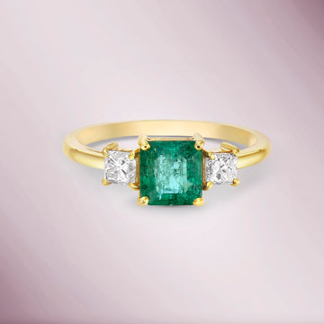 Princess Cut Emerald & Princess Cut Diamond Ring (1.70 ct.) 4-Prongs Setting in 14K Gold