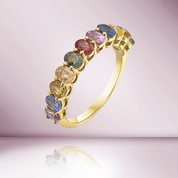 Halfway Oval Cut Multicolored Sapphire Band (1.47 ct.) in 14K Gold