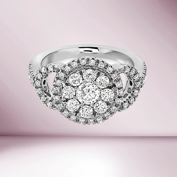 Ready to Ship Diamond Cluster Illusion Engagement Ring (1.23 ct.) in 18K Gold