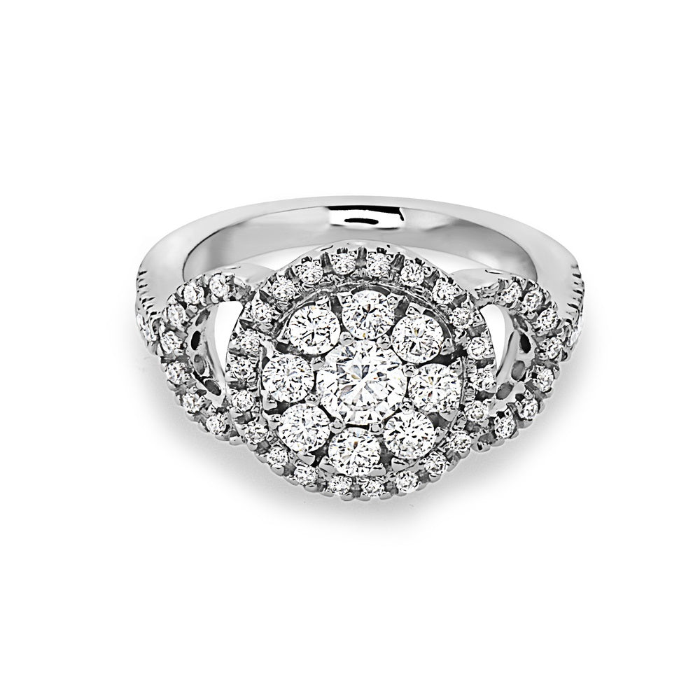 Ready to Ship Diamond Cluster Illusion Engagement Ring (1.23 ct.) in 18K Gold