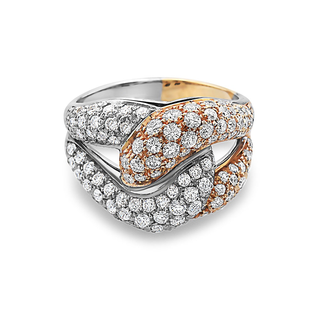 Ready to Ship Interlocking Diamond Ring Two Tone  (2.28 ct.) Pavé Setting in 18K Gold