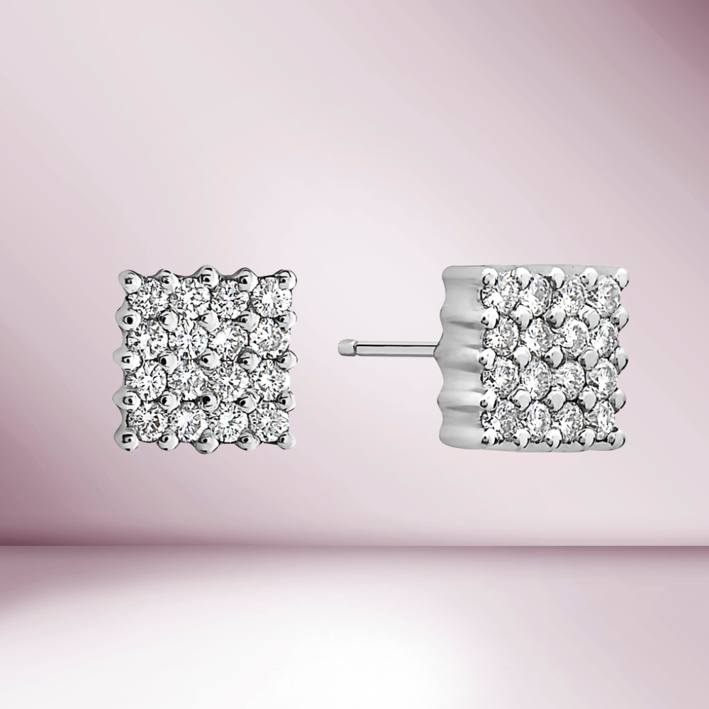 Ready to Ship Mini Square Diamond Stud Earrings (0.45 ct.) in 18K Gold, Made in Italy 