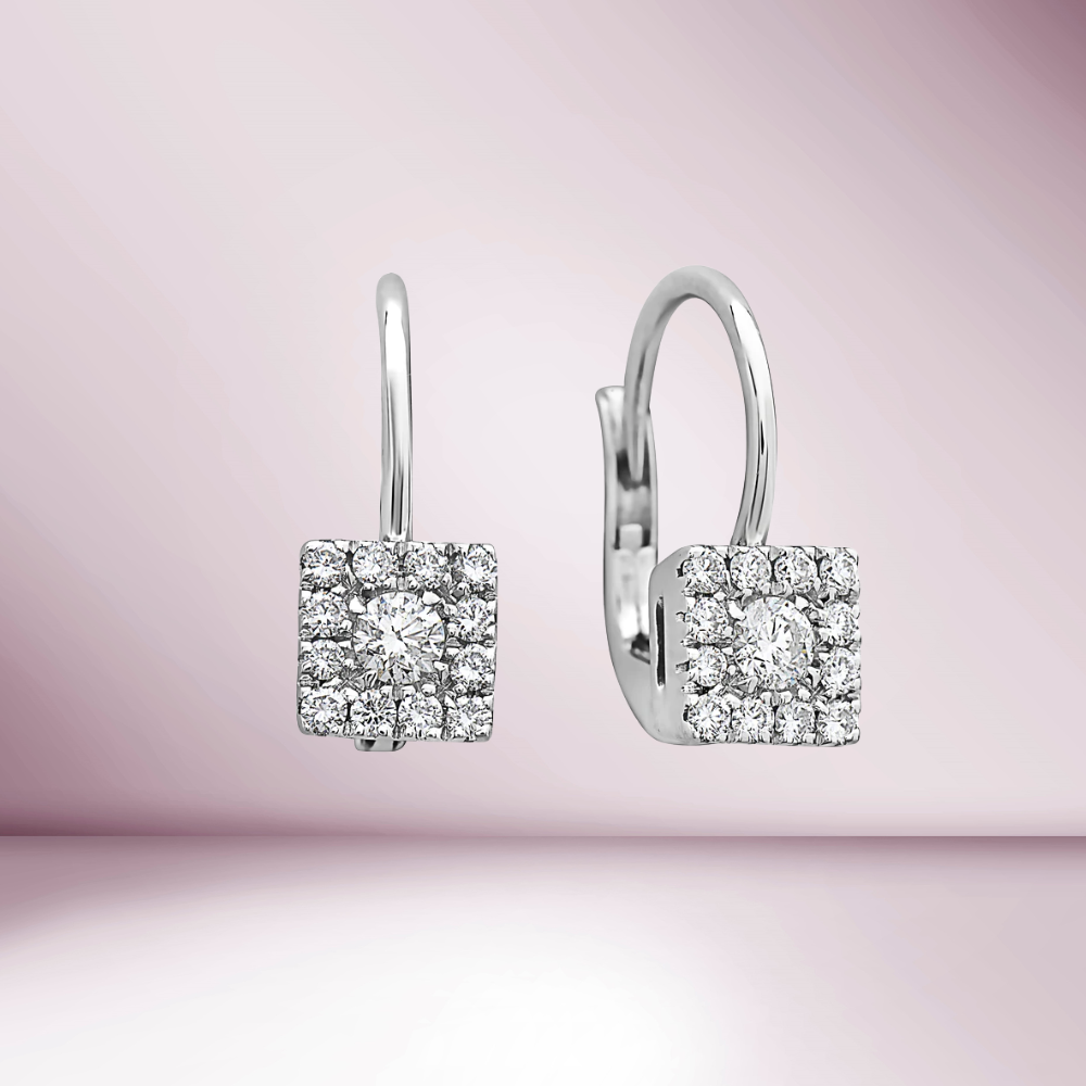 Ready to Ship Square Diamond Cluster Illusion Earrings (0.46 ct.) in 18K Gold, Made in Italy