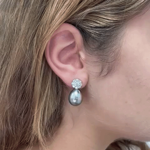 Ready to Ship one of a kind 18k Made in Italy freshwater black drop pearls earrings