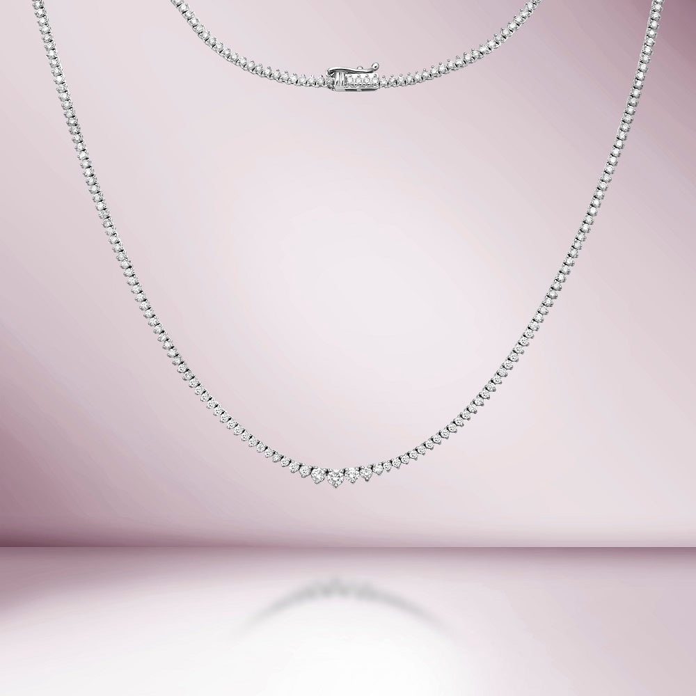 Riviera Diamond Tennis Necklace (3.50 ct.) 1.90 mm to 2.90 mm 3-Prongs Setting in 14K Gold