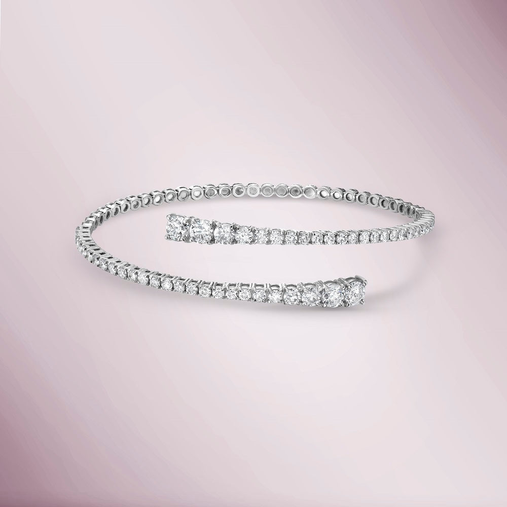 Spiral Flexible Graduated Diamond Bracelet (3.50 ct.) 4-Prongs Setting in 14K Gold