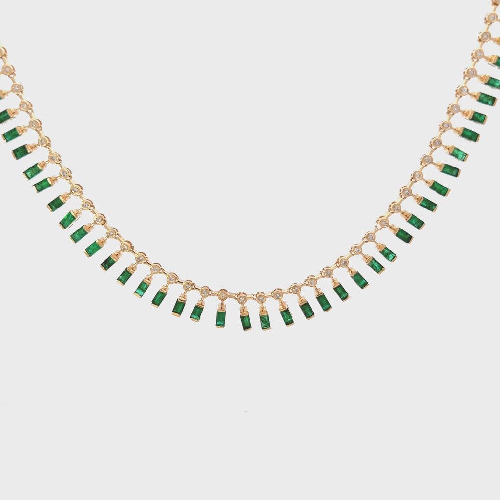 Diamond & Dangling Emerald Cut Emerald Choker Necklace (18.55 ct.) in 14K Gold