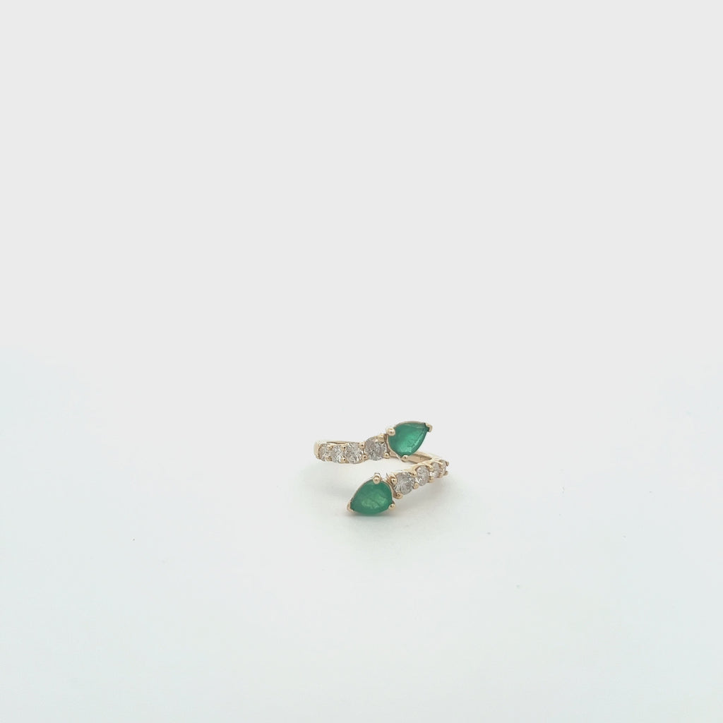 Pear Shape Emerald & Diamond Open Wrap Ring (1.56 ct.) 4-Prongs Setting in 14K Gold