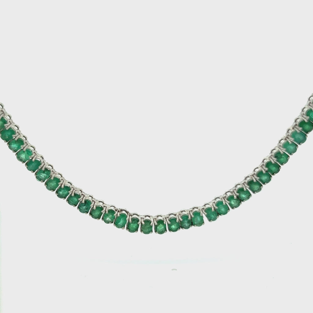 Oval Shape Emerald Tennis Necklace ( 19.00 ct.) 4-Prongs Setting in 14K Gold