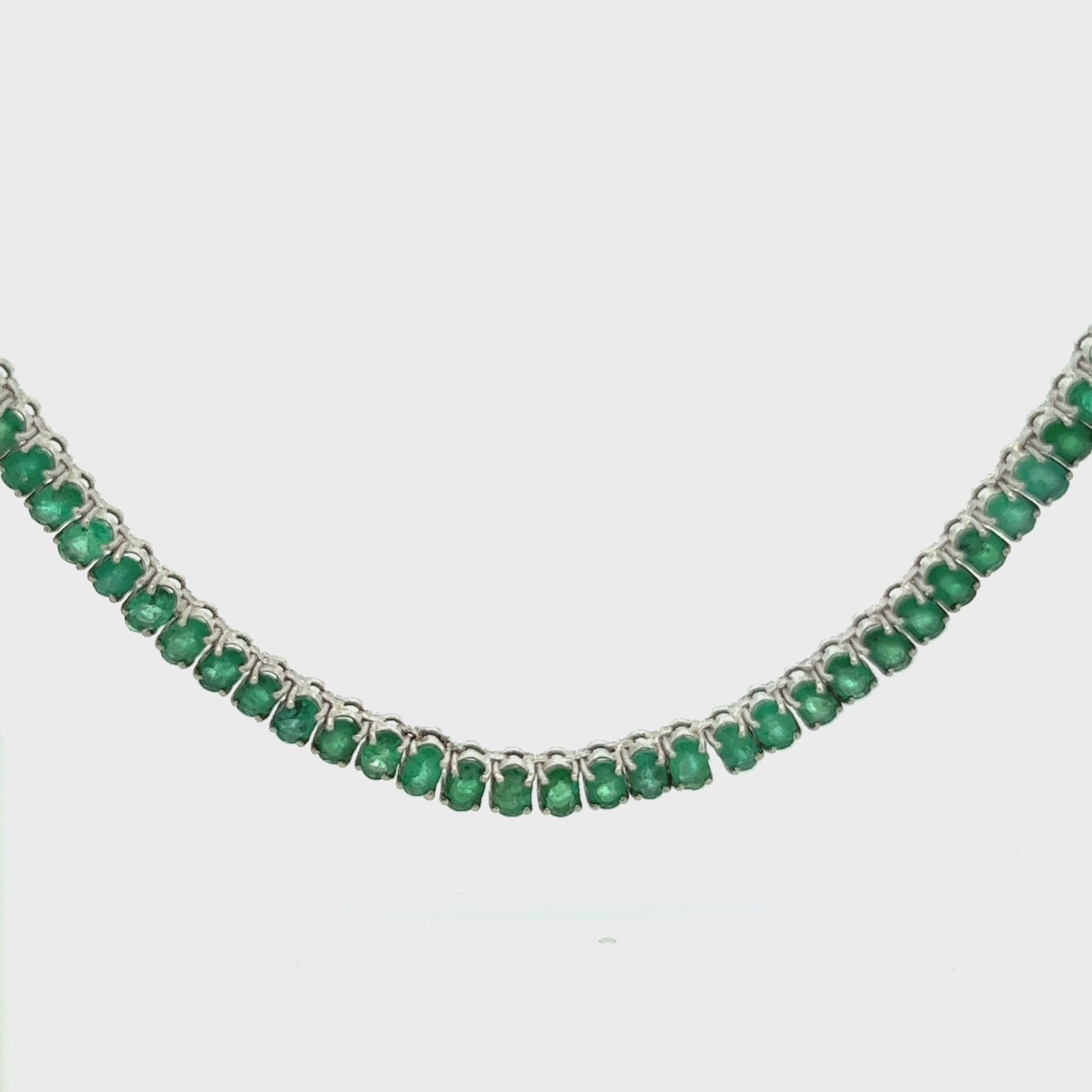 Oval Shape Emerald Tennis Necklace ( 19.00 ct.) 4-Prongs Setting in 14K Gold
