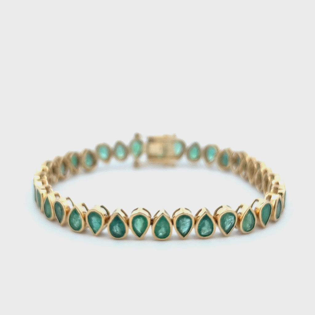 Fancy Pear Shape Emerald Bracelet (12.80 ct.) in 14K Gold