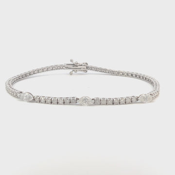 Round & Marquise Shape Diamond Tennis Bracelet (3.00 ct.) 4-Prongs Setting in 14K Gold