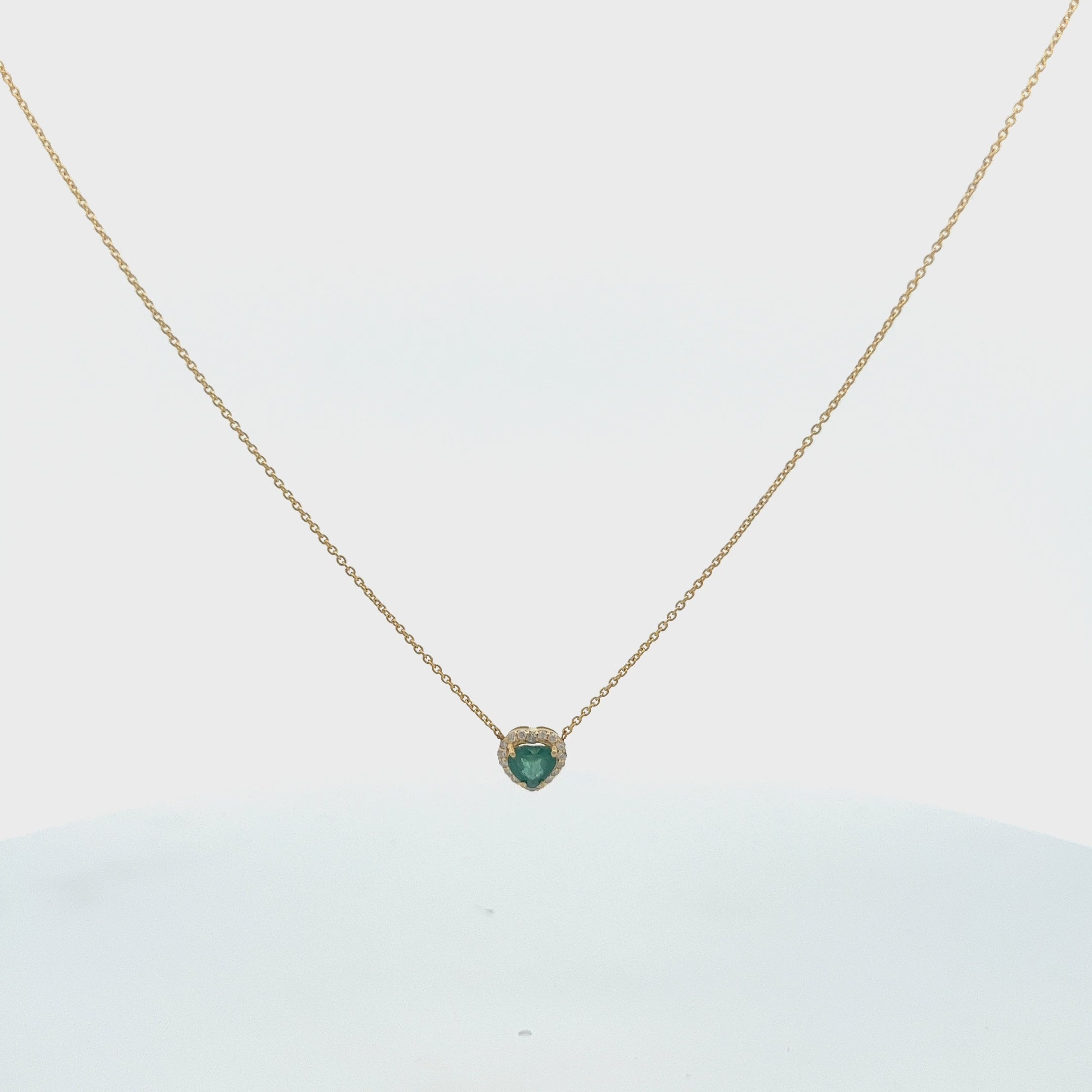 Heart Shape Emerald With Diamond Halo Necklace (0.96 ct.) in 14K Gold