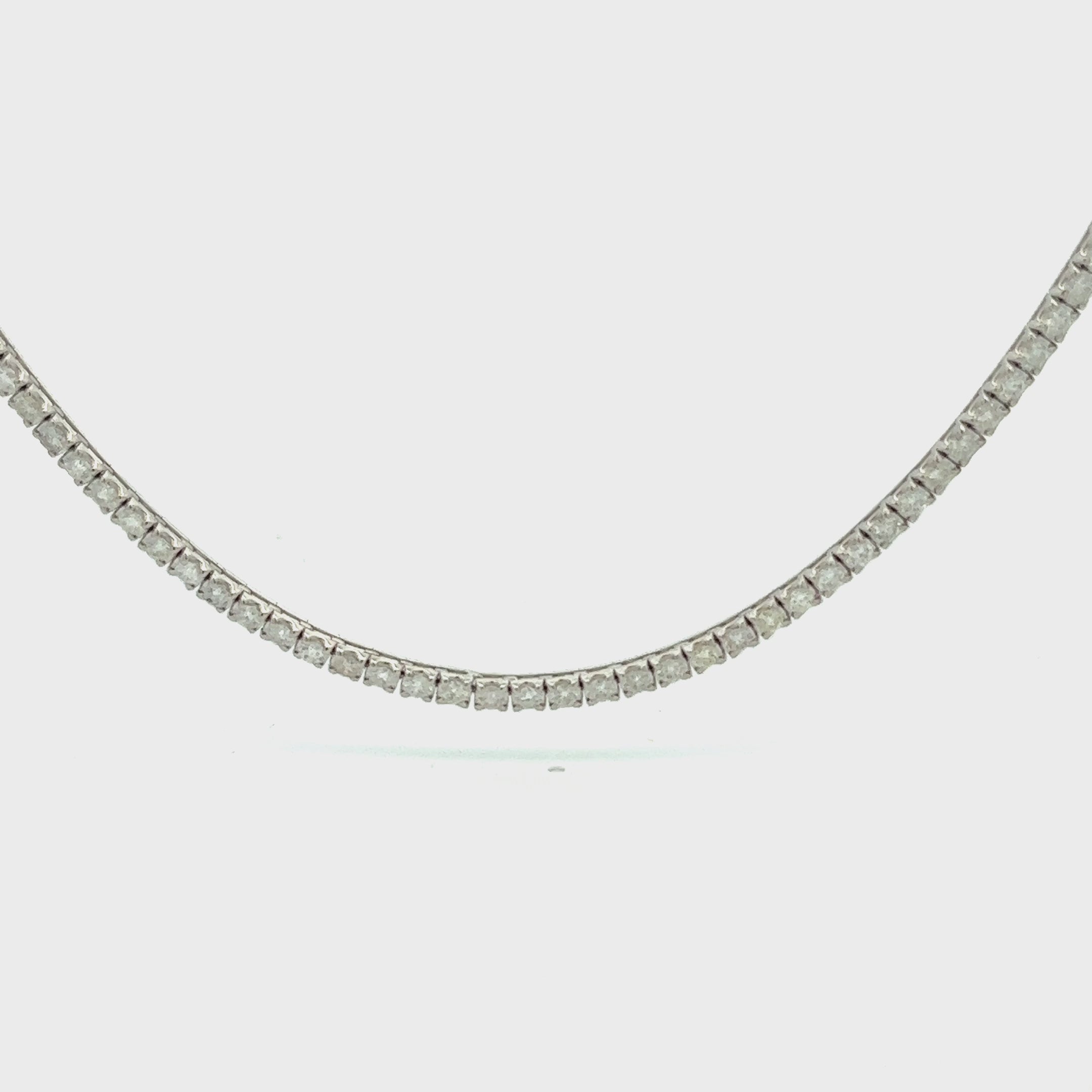 Three Quarters Diamond Tennis Necklace (5.15 ct.) 2.4 mm Tiger Eye 4-Prongs Setting in 14K Gold