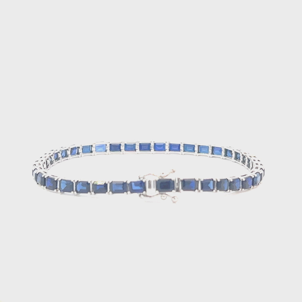 Emerald Cut Blue Sapphires Tennis Bracelet (14.00 ct.) 4-Prongs Setting in 14K Gold