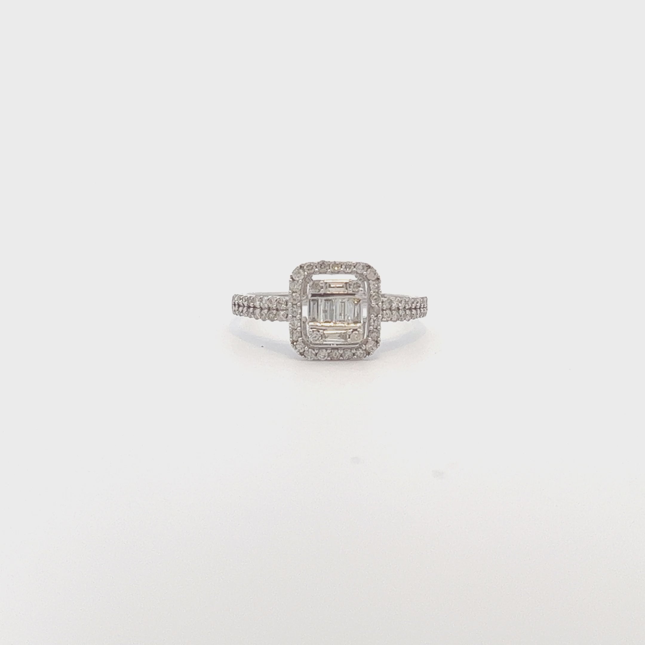 Baguette & Round Diamond Halo Illusion Solitaire Engagement Ring (0.50 ct.) in 14K Gold