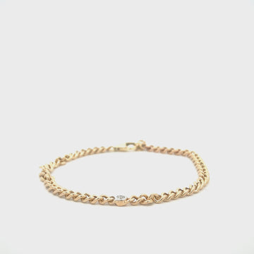 Mini Cuban Link Bracelet with Single Diamond (0.06 ct.) in 14K Gold