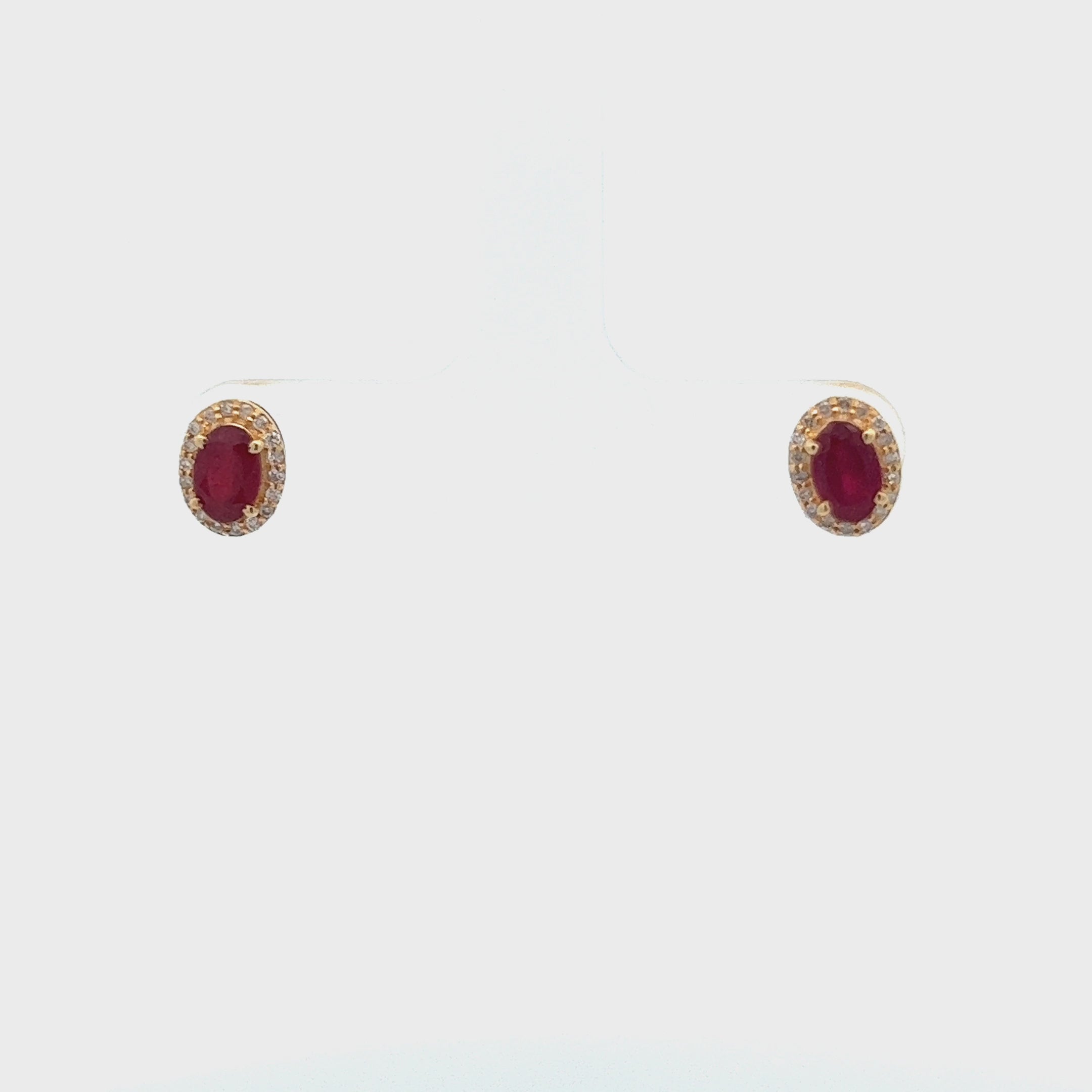 Red Ruby Oval Shape Halo Diamonds Studs Earrings (1.40 ct.) in 14K Gold