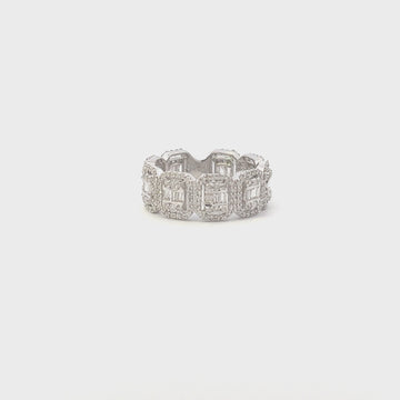 Baguette & Round Diamond Halo Eternity Wedding Band (1.85 ct.) in 14K Gold