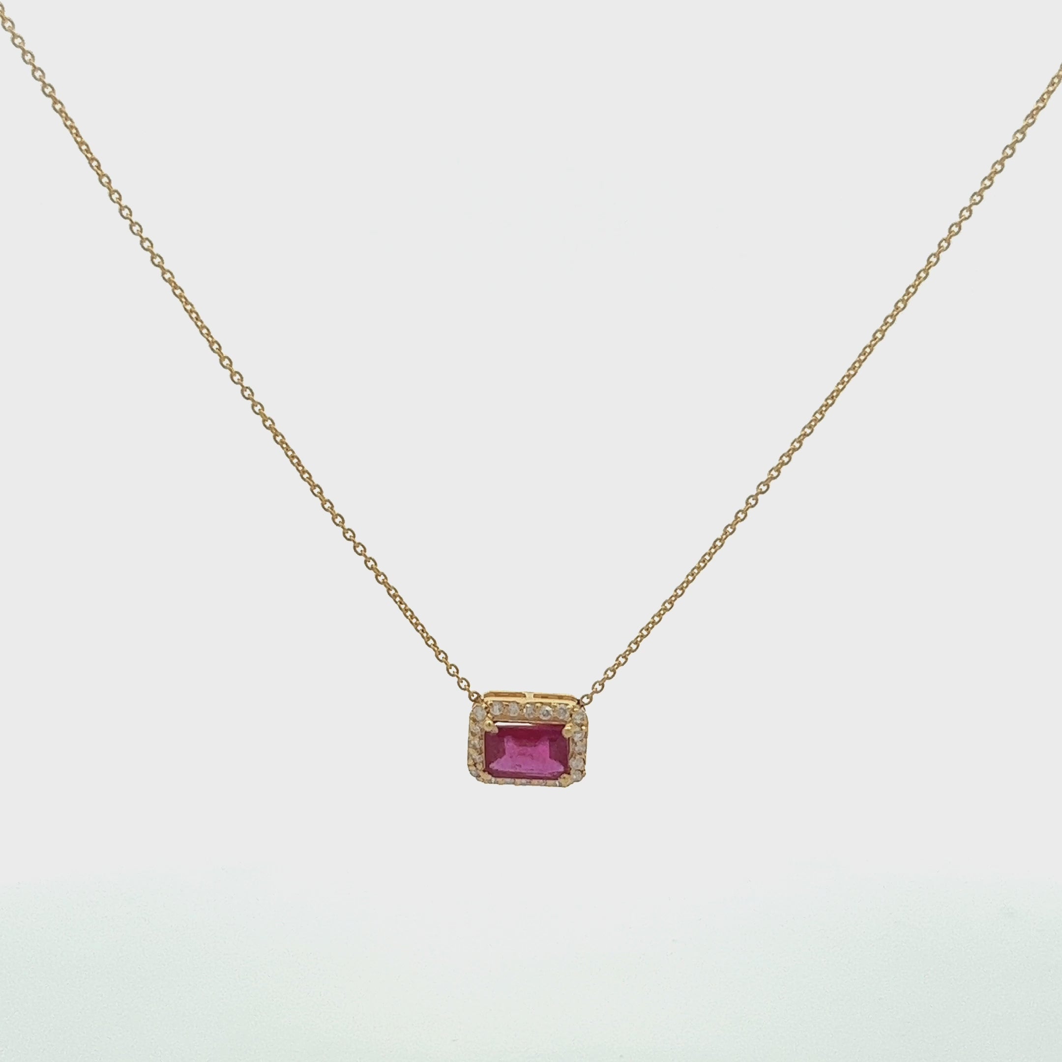 Emerald Cut Ruby & Diamond Halo Necklace (1.41 ct.) in 14K Gold