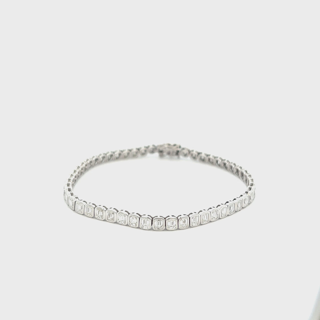 Emerald Cut Diamond Tennis Bracelet (5.80 ct.) Bezel Set in 18K Gold