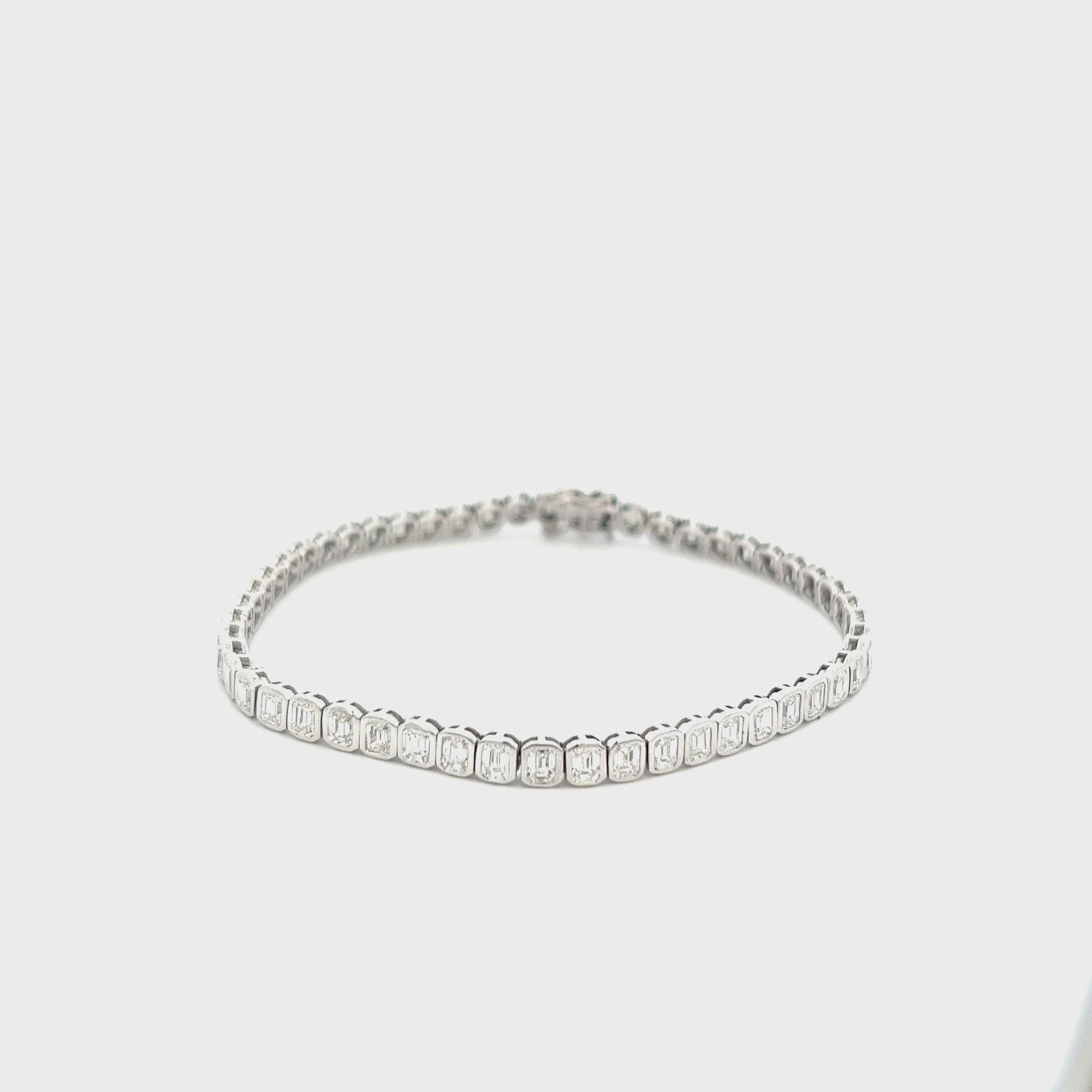 Emerald Cut Diamond Tennis Bracelet (5.80 ct.) Bezel Set in 18K Gold