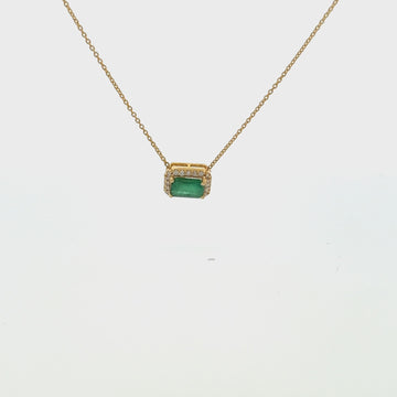 Emerald Cut Emerald & Diamond Halo Necklace (1.11 ct.) in 14K Gold