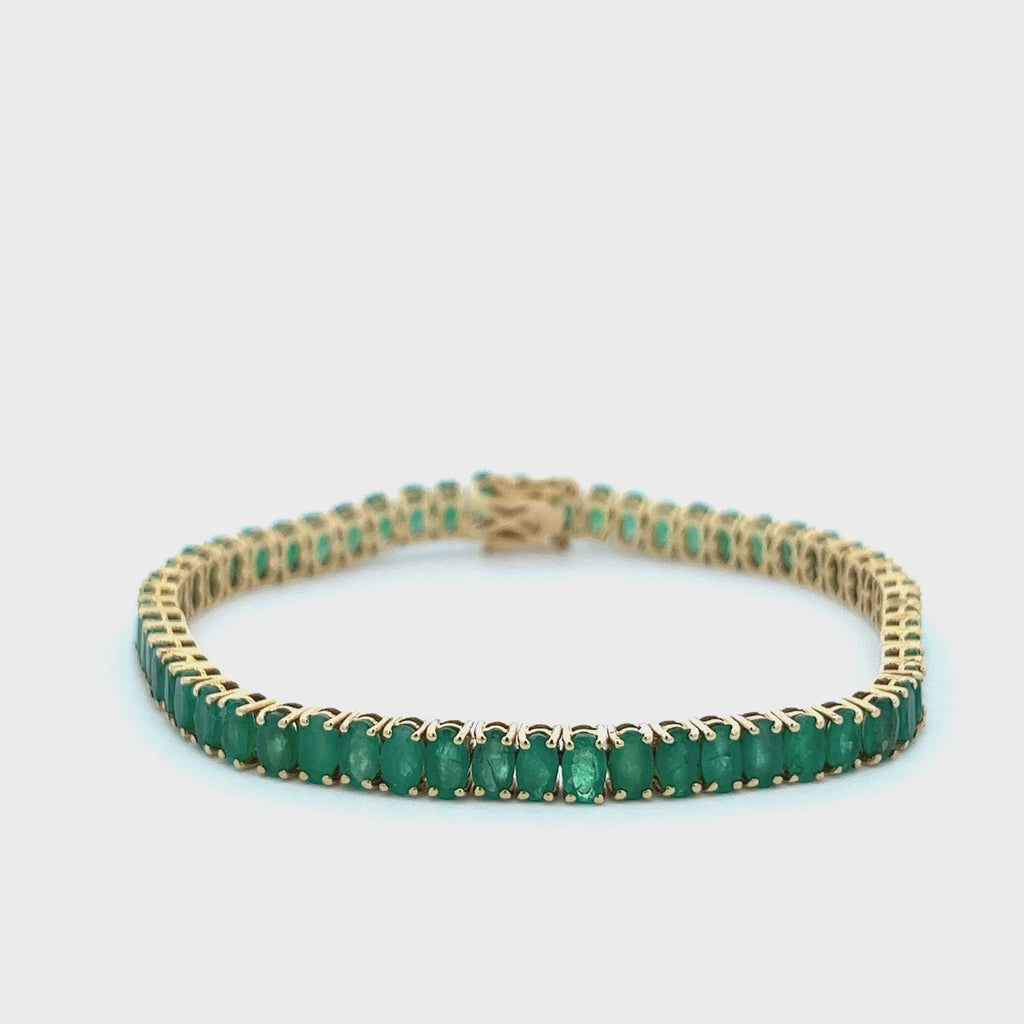 Oval Shape Emerald Tennis Bracelet (12.90 ct.) 4-Prongs Setting in 14K Gold