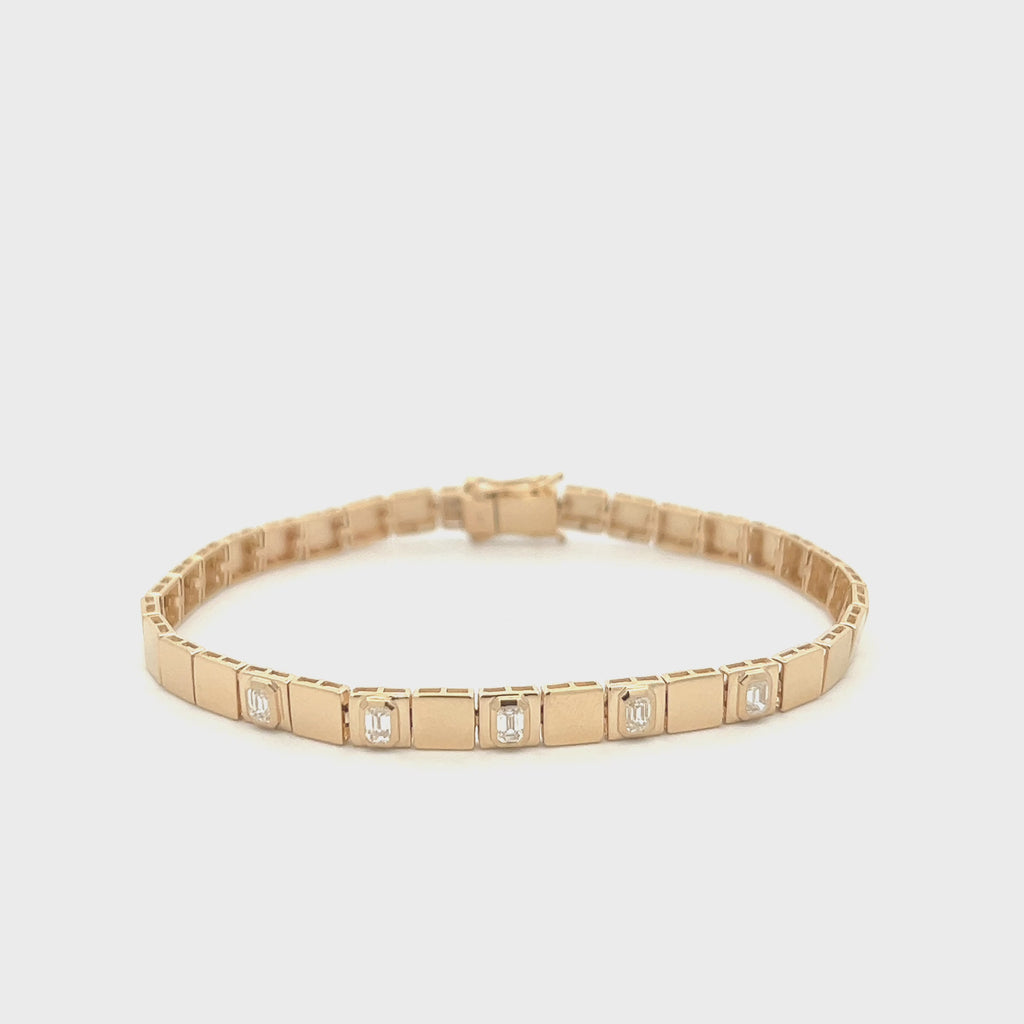 Fancy Square Bracelet With Emerald Cut Diamonds (0.55 ct.) in 14K Gold