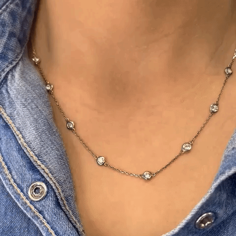 16 Stone Diamond By The Yard Necklace, Bezel Set Diamond Station Necklace (2.00 ct.) in 14K Gold