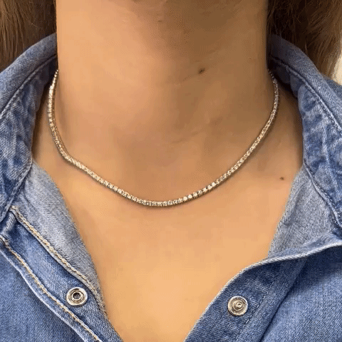 HalfWay Diamond Tennis Necklace (3.50 ct.) 2 mm 4-Prongs Setting in 14K Gold