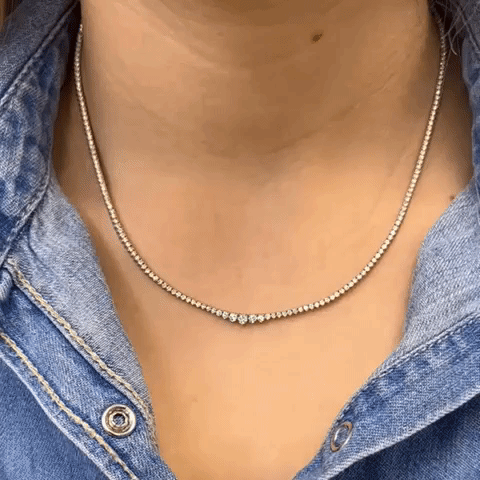 Ready to Ship Riviera Diamond Tennis Necklace (3.50 ct.) 1.90 mm to 2.90 mm 3-Prongs Setting in 14K Gold