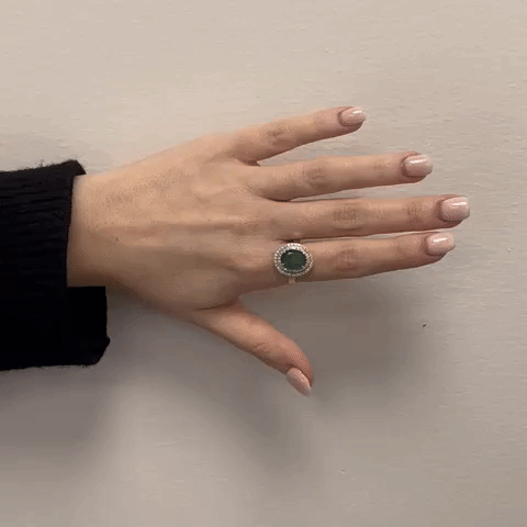 Oval Cut Emerald & Double Diamond Halo Engagement Ring (3.60 ct.) in 18K Gold