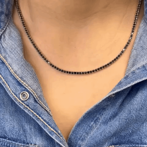 Black Diamond Tennis Necklace (13.50 ct.) 2.70 mm 3-Prongs Setting in 14K Gold