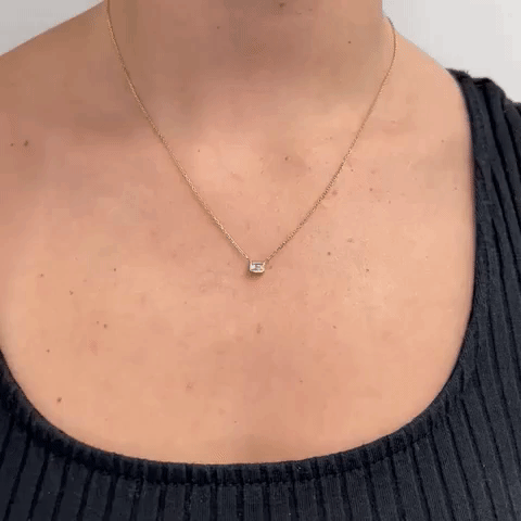 Emerald Cut Diamond Solitaire Necklace (0.20 ct.) 6.50 mm Bezel Set in 14K Gold