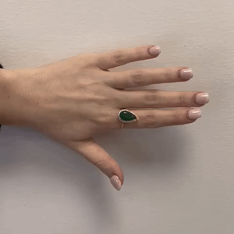 Pear Shape Emerald & Diamond Halo Engagement Ring (4.38 ct.) in 14K Gold