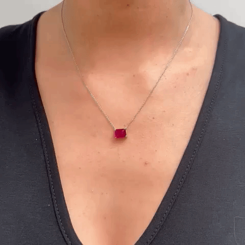 Solitaire Emerald Cut Ruby Necklace (2.40 ct.) in 14K Gold