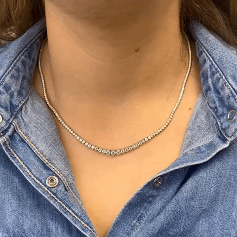 Riviera Diamond Tennis Necklace (5.55 ct.) 1.80 mm to 4.30 mm 3-Prongs Setting in 14K Gold