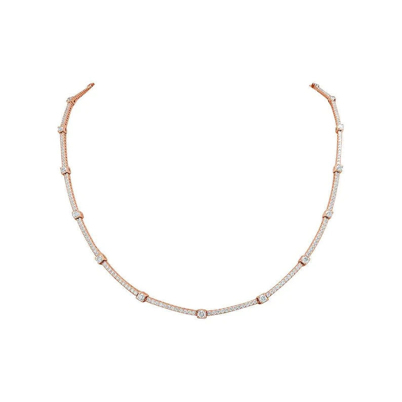 Ready to Ship Alternate Tennis Necklace (5.50 ct. t.w.) in solid 14k Gold, 2 points and 18 points Diamond Tennis Necklace