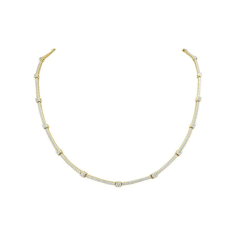 Ready to Ship Alternate Tennis Necklace (5.50 ct. t.w.) in solid 14k Gold, 2 points and 18 points Diamond Tennis Necklace
