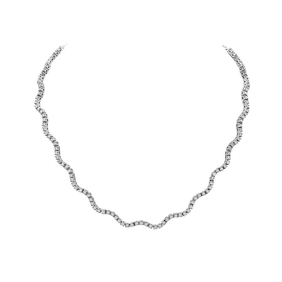 Diamonds Zig Zag Wavy Tennis Necklace (5.50 ct.) 2 mm 4-Prongs Setting in 14K Gold