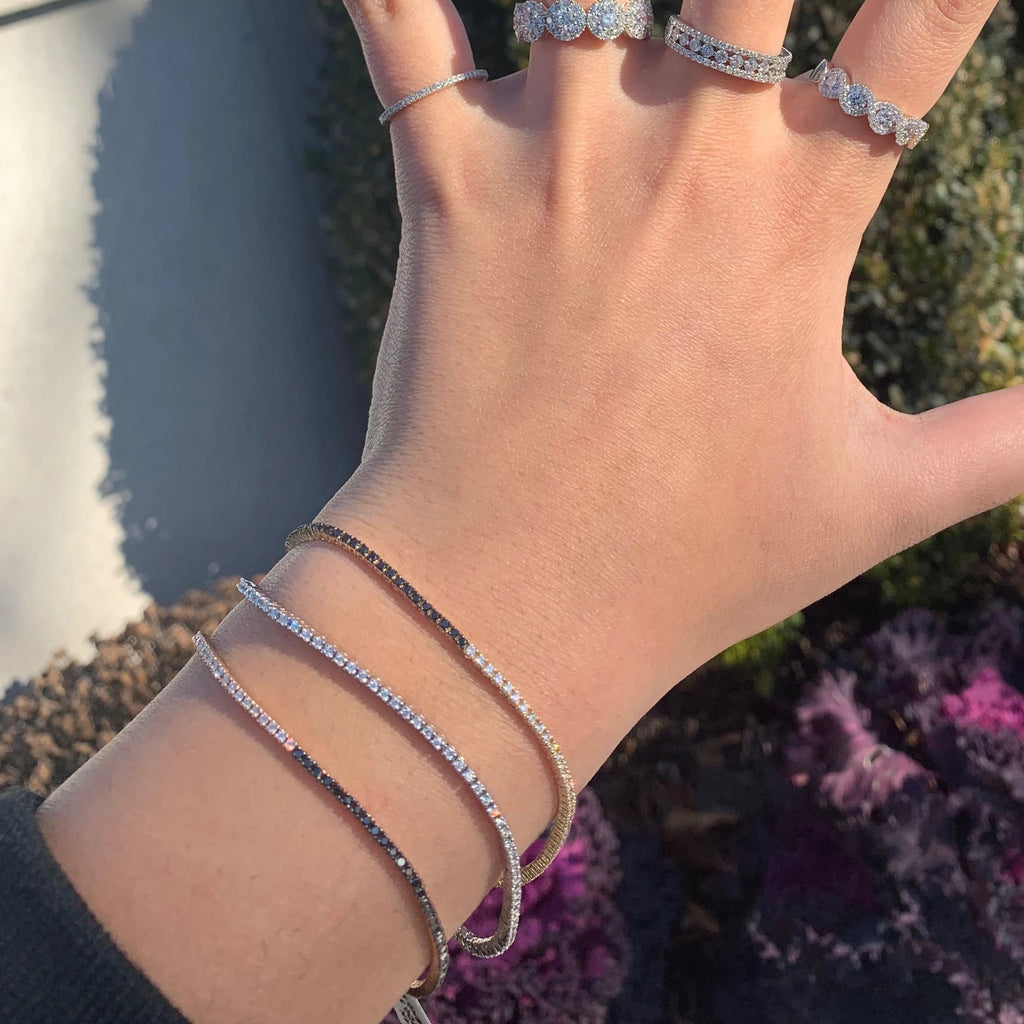 Natural Diamonds Tennis Bracelet ( 2.00 ct. t.w. ) in solid 14k Gold, 2.00 mm White and Black Round Diamond 4-Prongs Tennis Bracelet