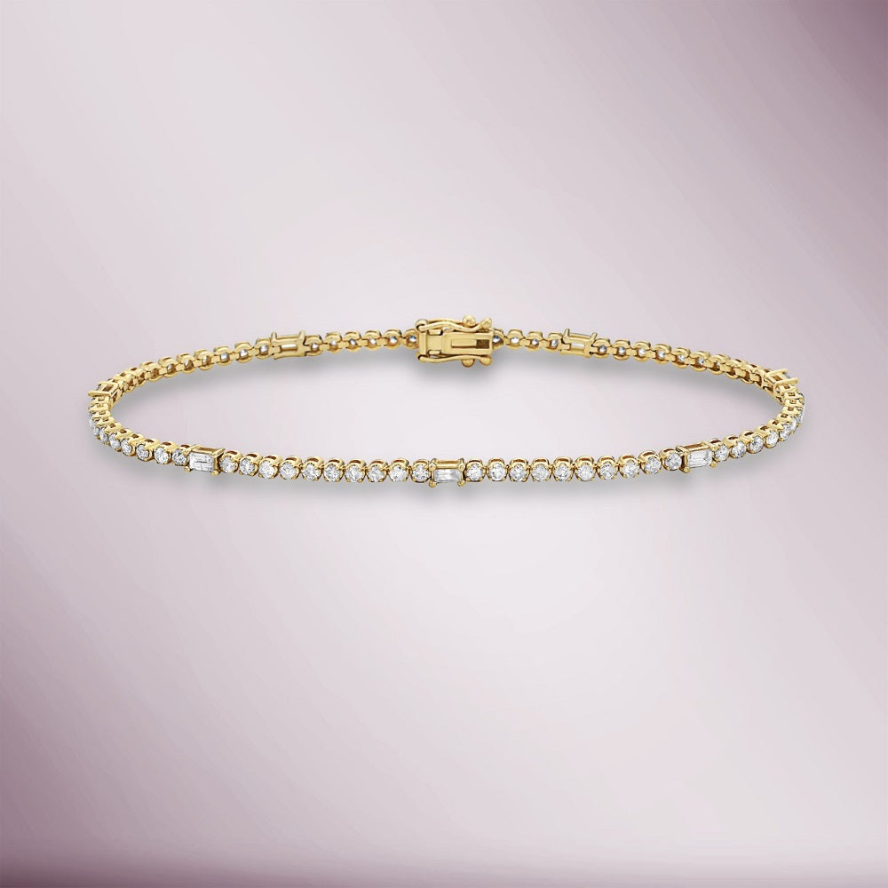 Round & Baguette Diamond Tennis Bracelet (1.25 ct.) in 14K Gold